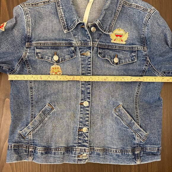 Debra deRoo Embellished Denim‎ Jacket Women’s Large Patch Detail Crown Crest VTG - Picture 14 of 16